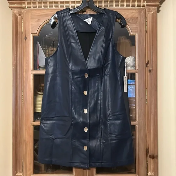 HYACINTH HOUSE Navy Faux Leather Pinafore Dress